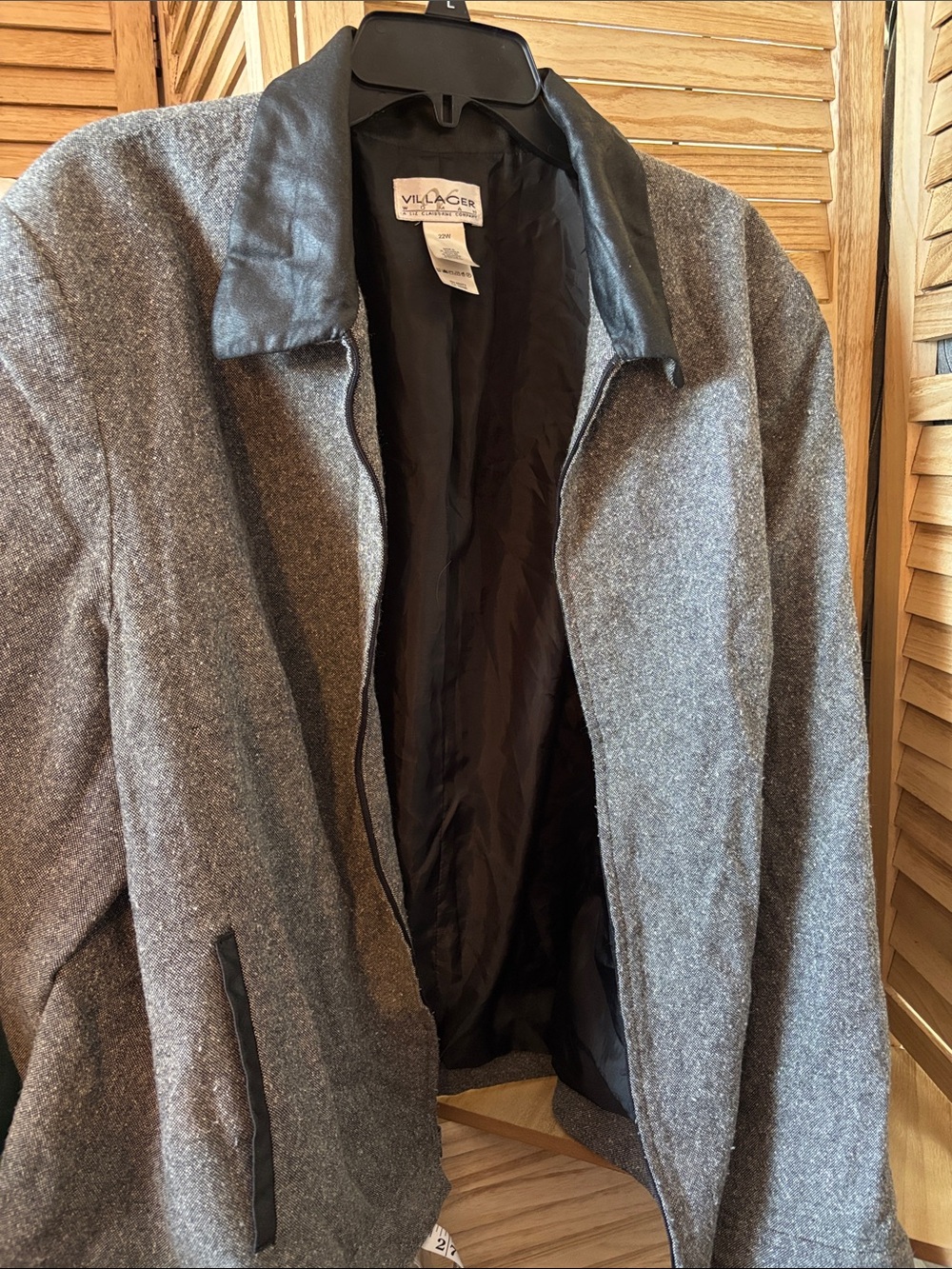 Villager Tweed Wool-Blend Jacket  with Black Faux Leather Collar 22W